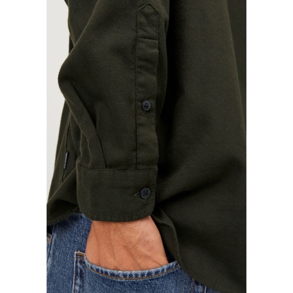 Size XL Jack & Jones JJEGINGHAM Dark Green Olive Dress Shirt - Picture 3 of 6